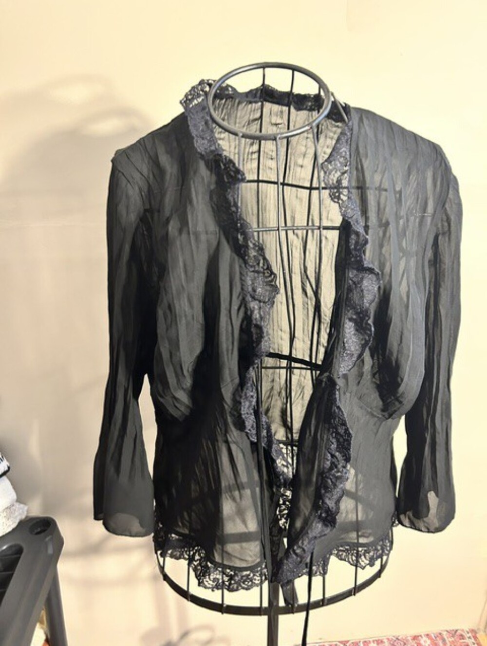size large womens sheer  shirt black lace  coverup whimsigoth  coat jacket